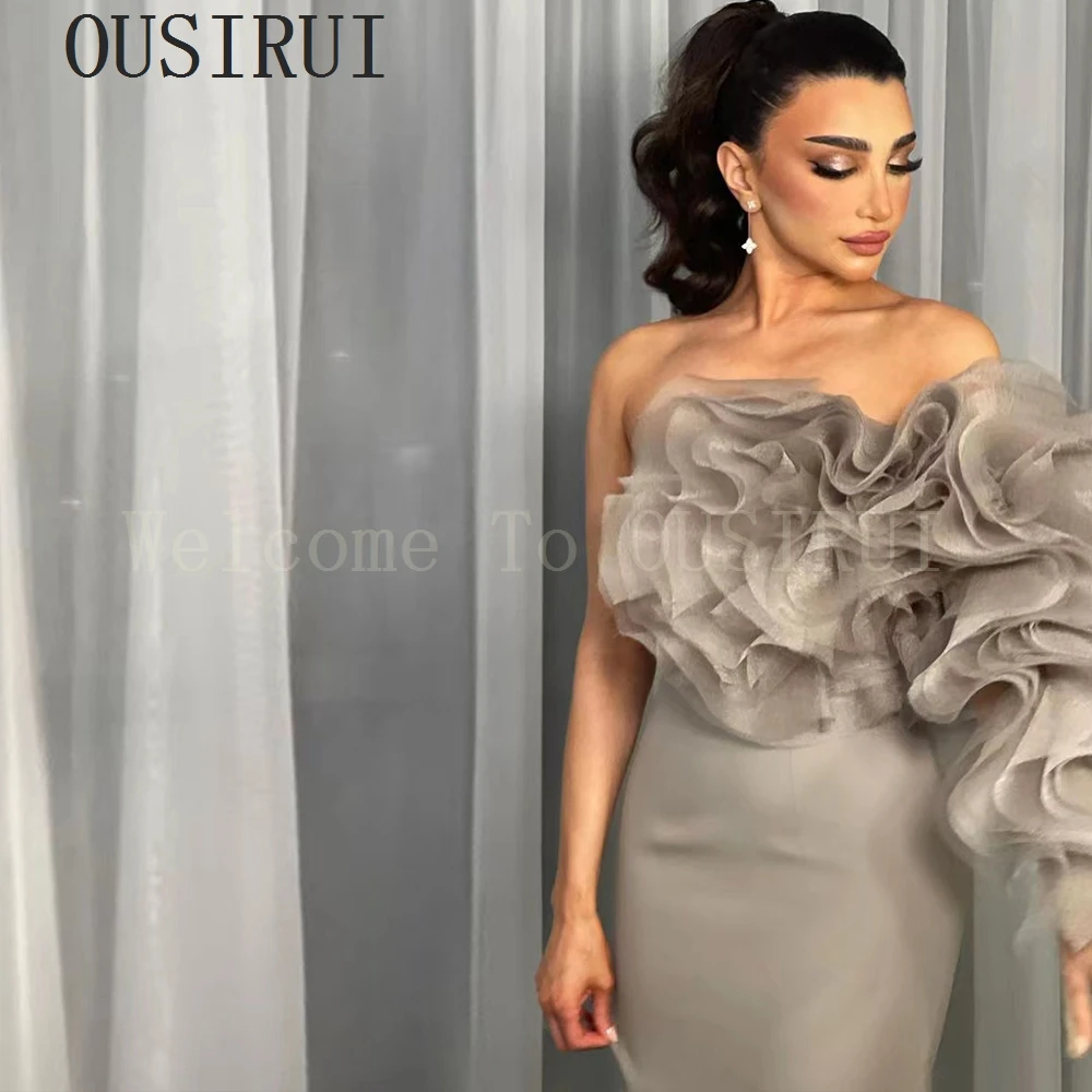 OUSIRUI Nuevos vestidos de fiesta Moda Gris Sin tirantes Vestidos de noche elegantes Mujeres Un hombro Hasta el suelo فسات mavera