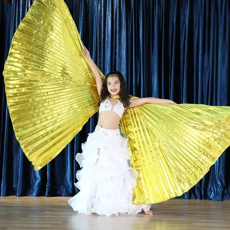 Bauchtanz 360 ° Goldene Flügel Isis-Flügel Zubehör Cosplay Bollywood Orientalischer Ägyptischer Tanz Kinder Mädchen Goldenes Kostüm – Detail 7