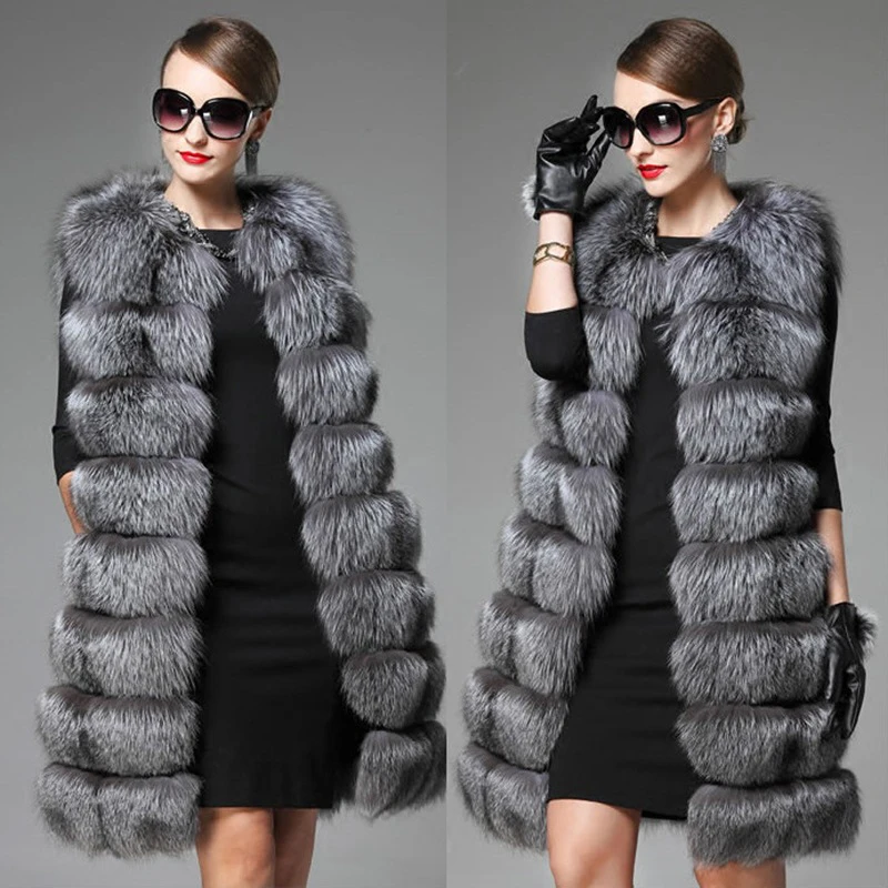 Giacca soffice senza maniche donna cappotto lungo di pelliccia 2023 autunno inverno spesso caldo Faxu cappotto di pelliccia di volpe cappotto di pelliccia gilet di pelliccia