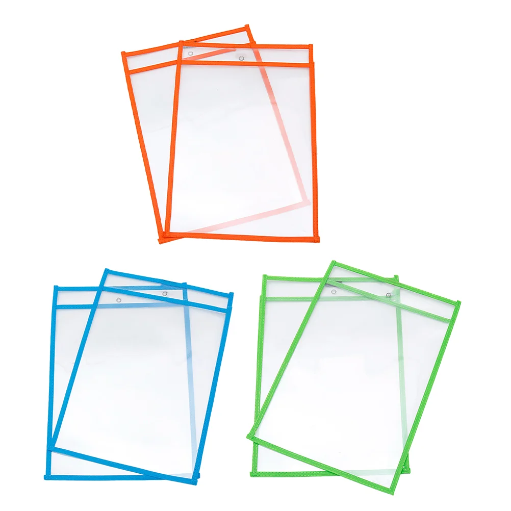 

6 Pcs Erasable Stationery Case Classroom Dry Erase Pockets Folder Sleeves Pvc Teacher Reusable Child