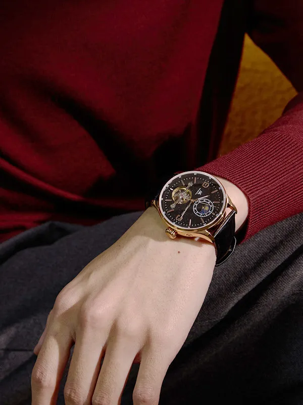 Shanghai Watch Men's National Series Sun, Moon and Stars Pendulum Gold Stone Mechanical Watch view 2