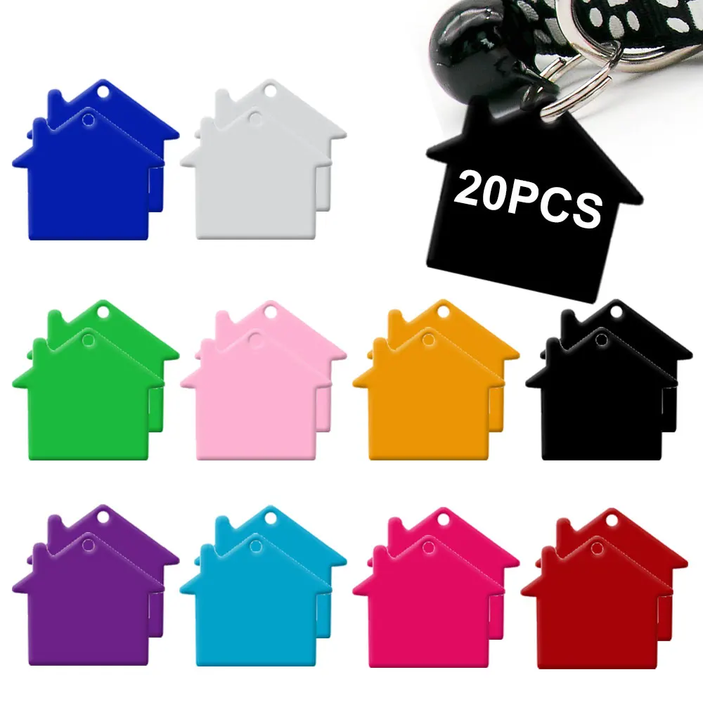 20 Pièces de Plaques Nominatives Anti-Perte Personnalisables en Aluminium, Forme de Petites Maisons, pour Animaux de Compagnie, Accessoires de Porte-clés et Pendentifs