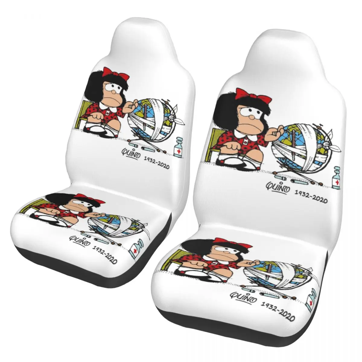 Quino Comics Mafalda Universal Auto Car Seat Covers Universal Fit for SUV Van Custom Cartoon Bucket Seat Protector Cover 2 PCS