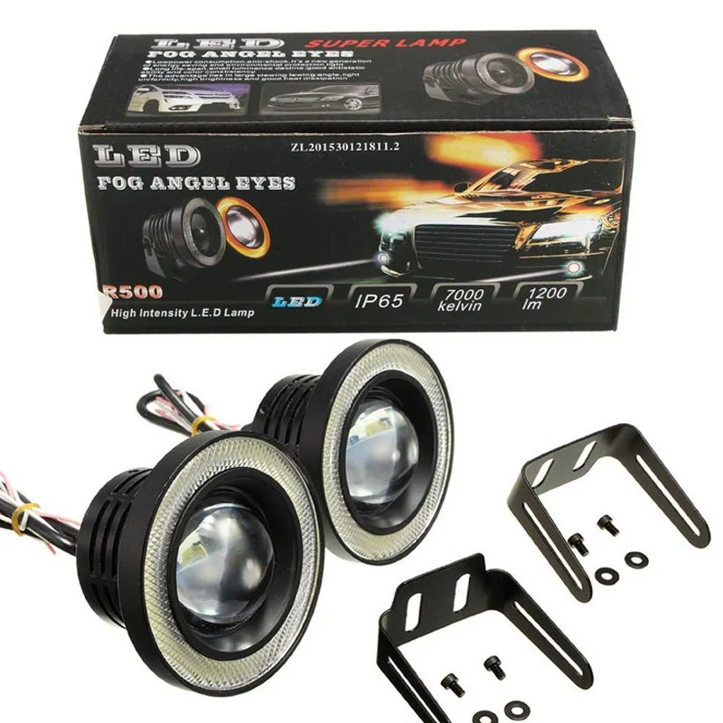 

2PCS 2.5" 3.0" 3.5" 64mm 76mm 89mm Projector COB LED Car Fog Light 6500K Halo Angel Eyes Rings DRL White 12V Fog Lamp