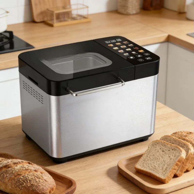 Stainless steel casing, multifunctional household LED display electric bread maker