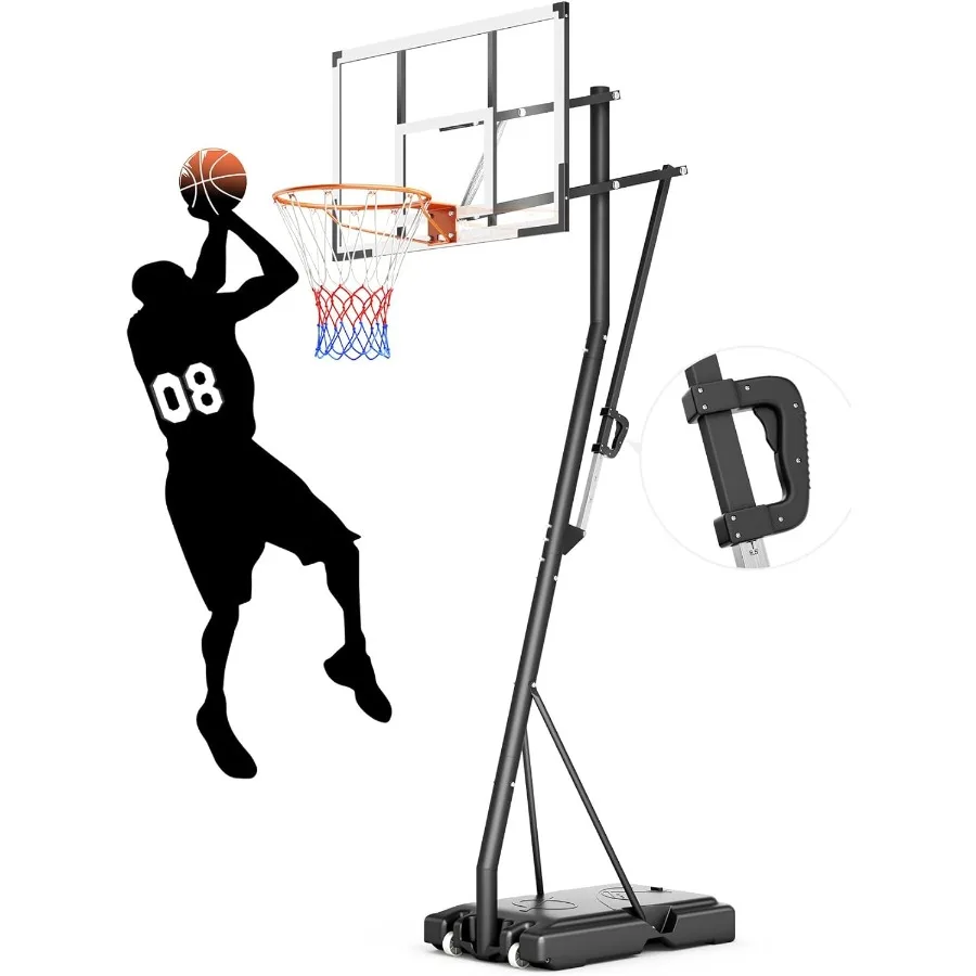 10FT Basketballkorb, verstellbar, leicht tragbare Reifen, Tore, Outdoor-Basketballtorsystem mit PC-Rückwand und Rädern für T-Shirts