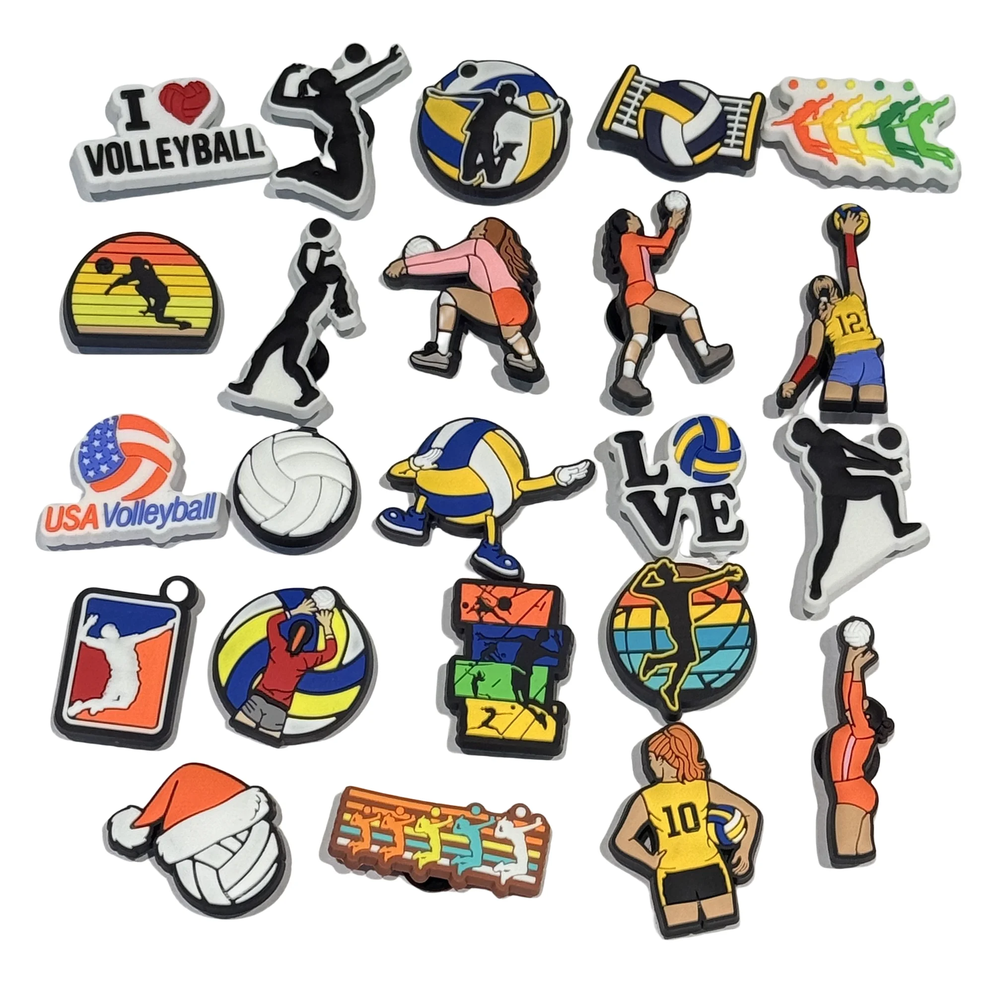 23-50Pcs I Love Volleyball PVC Shoes Buckle Charms Mix Sports Smash Sandals Accessories DIY Children Backpack