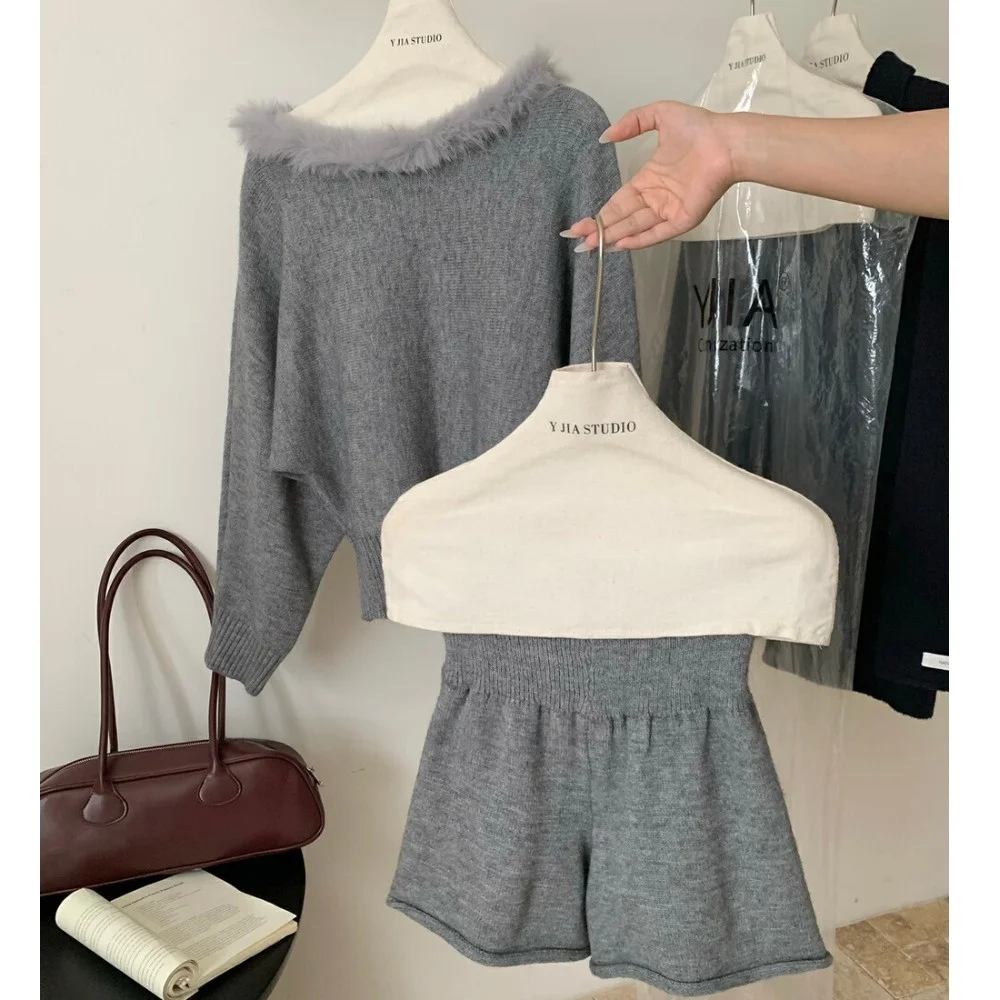 

Осенне-зимний женский облегающий свитер Lazy Sle, вязаный топ с колючками и брюки с высокой талией, комплект из двух предметов