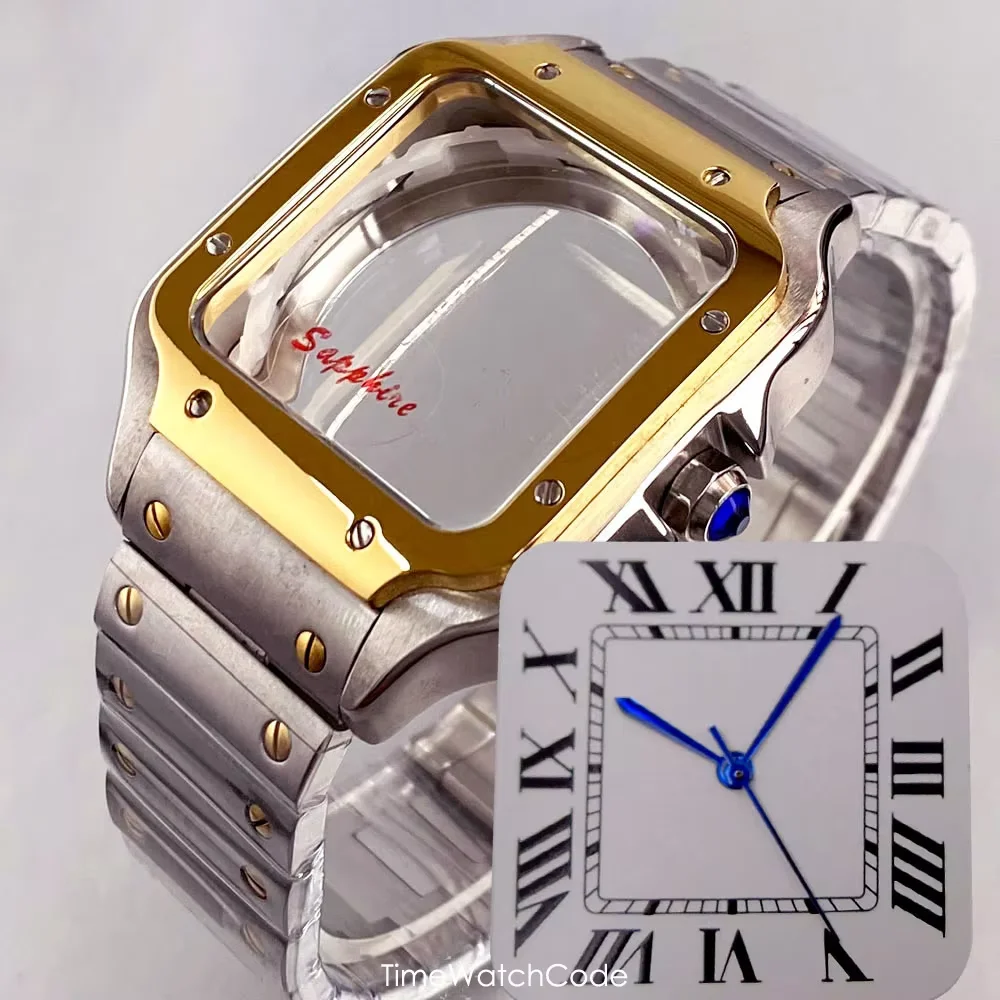 

for NH35 NH36 NH38 NH70 NH72 Automatic Movement 316L Solid Steel Square Watch Case for SANDOS Model Roman Dial Luminous Hands