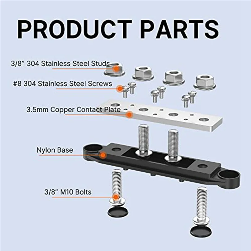 250A 12V Bus Bar แบตเตอรี่ Power Distribution Block เครื่องเสียงรถยนต์ 12 โวลต์ DC Busbar 4x3/8 นิ้วโพสต์ 6x8 สกรู