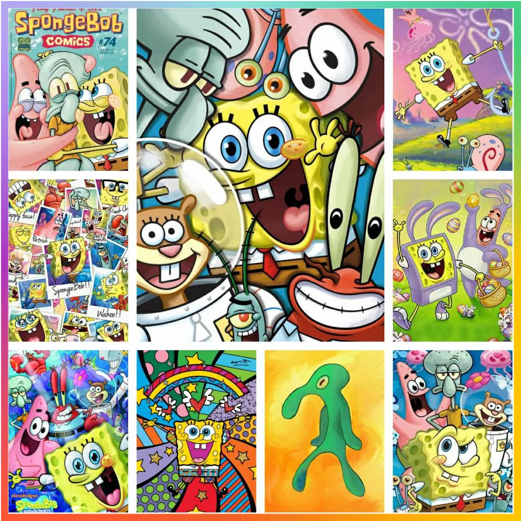 Pintura de diamantes de esponja y Bobs de dibujos animados, conjunto de Stitch de Arte de punto de mosaico 5d, patrón de dibujo Artificial para niños, tamaño grande, nuevo