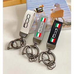 For Fiat 500 500L 500X 500C Car Accessories Top Layer Cowhide Key Chain Keyrings Lanyard Custom Logo For 500 500L 500X 500C Fiat