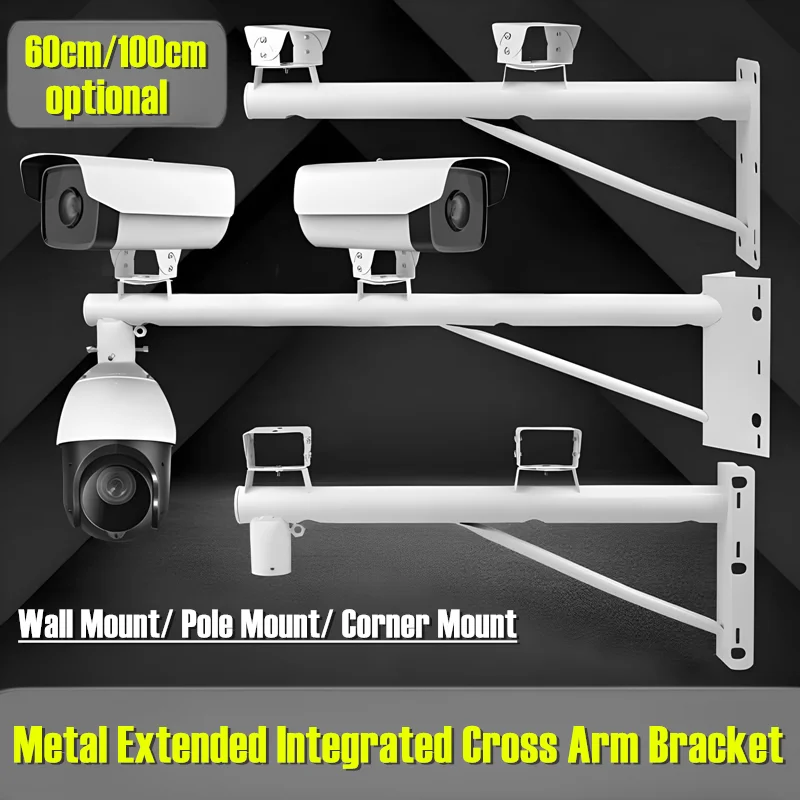 Universal Long Arm Bracket CCTV Camera Holder Stand Pole/Corner /Wall Mount Bracket for 2 or 3 Hikvision, Dahua Cameras Install