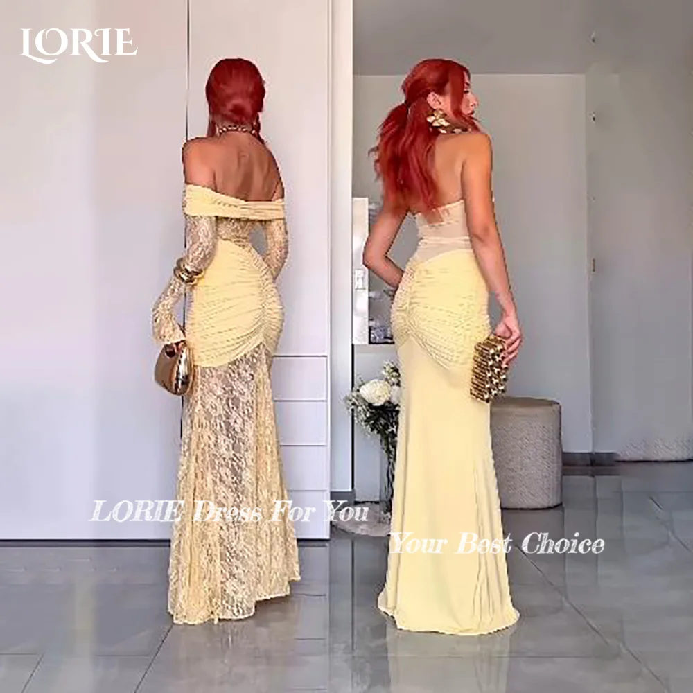 فستان سهرة بحورية البحر من LORIE شال كريب مثير مزين بالدانتيل فستان حفلة موسيقية الوهم مشد ذيل طول الأرض فستان حفلة مخصص