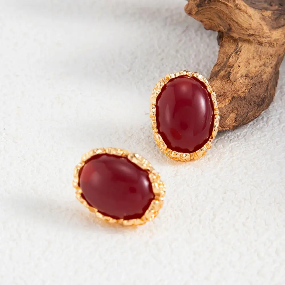 Vintage Gold Earrings Vintage Oval Stud Earrings for Women Retro Statement Gemstone Jewelry Gold Frame for Party for Evening
