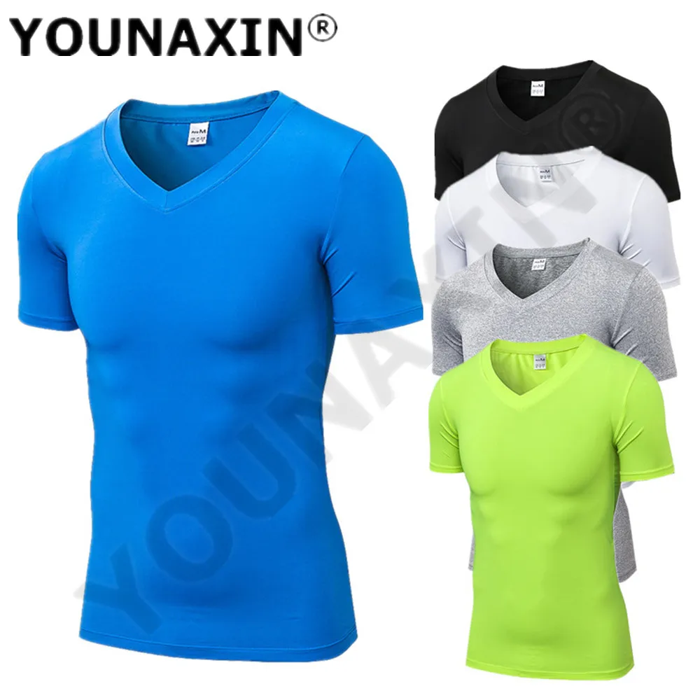 

Men V-neck Top Running Sports Short Sleeves T-Shirts Exercise Compression Cycling Basketball Gym Training Fitness Sweatshirt