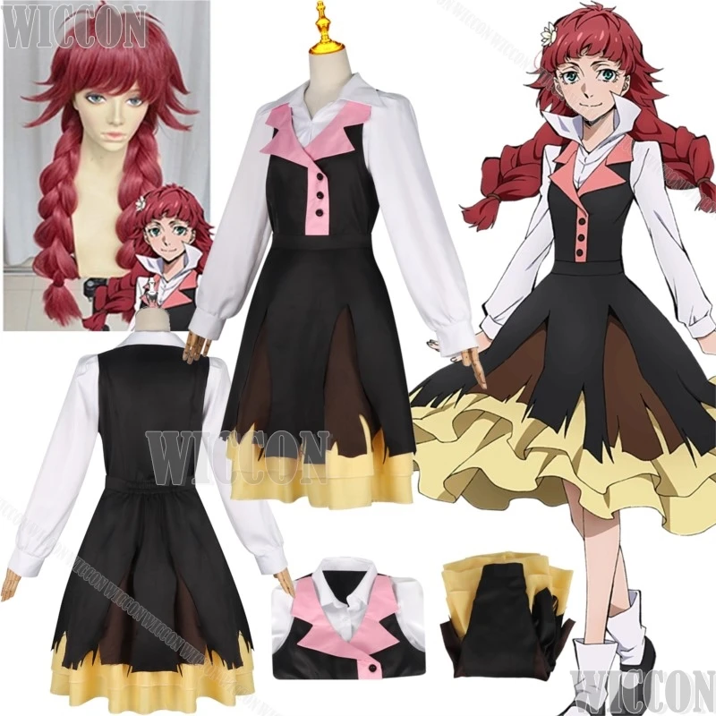 

Bungo Anime Lucy Maud Montgomery Coaplay Stray Dog Little Girl Fancy Daily Suit Black Dress Red Wig Halloween Party Roleplay Cos