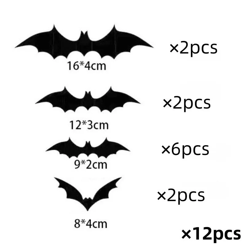 12pcs Halloween Decorations 3d Bat Wall Stickers Decorate Furniture Windows Patio Signs Outdoor Lawn Spooky Party Decorations