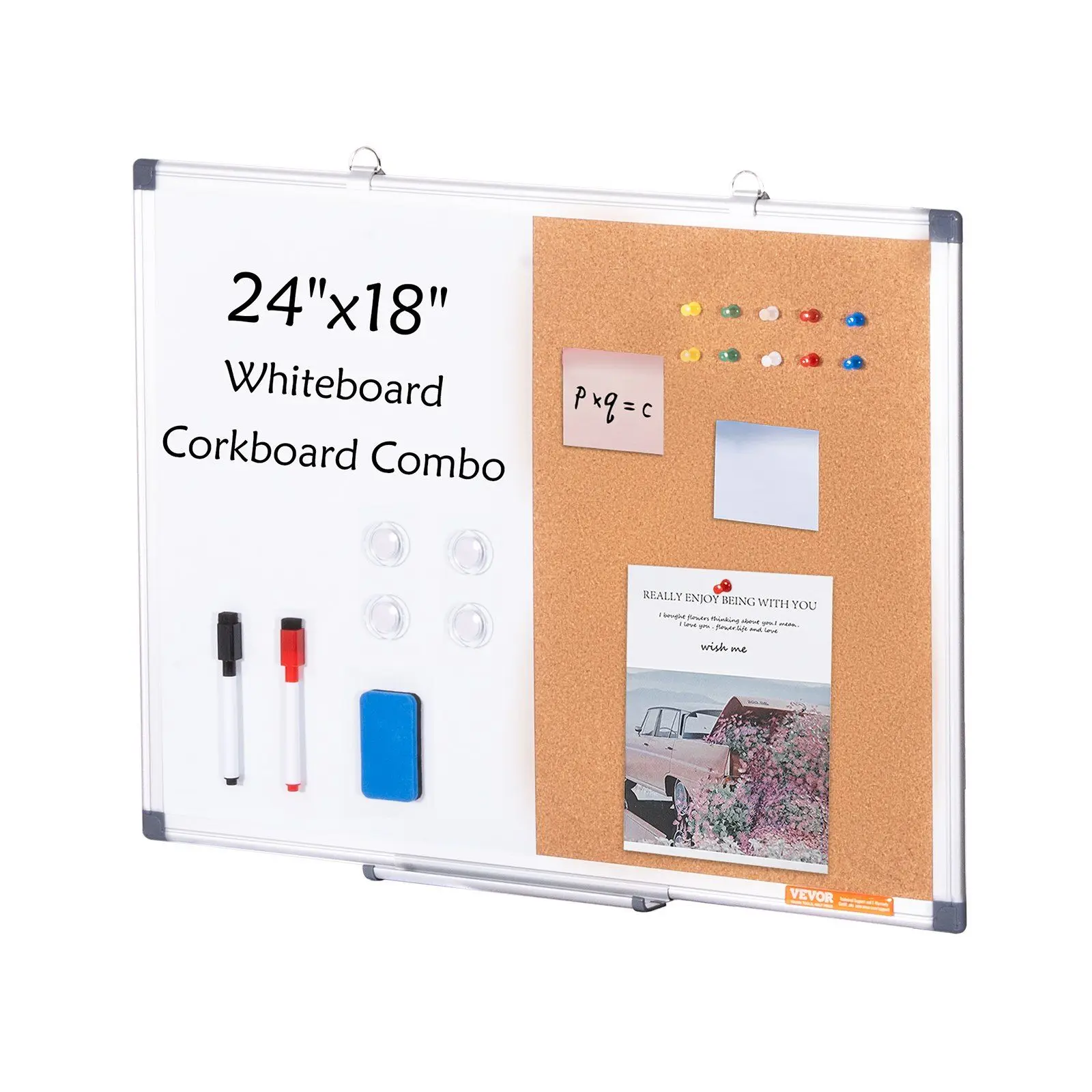 

24"x 18" Whiteboard & Cork Board Combo with Aluminum Frame for School Home