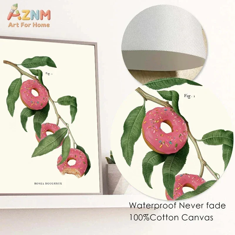 AZNM Funny Vintage Food Botanical Canvas Wall Art, Macaron Donut Pizza Burger Surreal Fruit Print Kitchen Dining Room Home Wall view 6