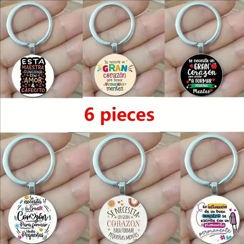 

6pcs Teacher Appreciation Keychain Charms - Metal Round Pendants with Inspirational Messages, Perfect for Back-to-School, Gradua