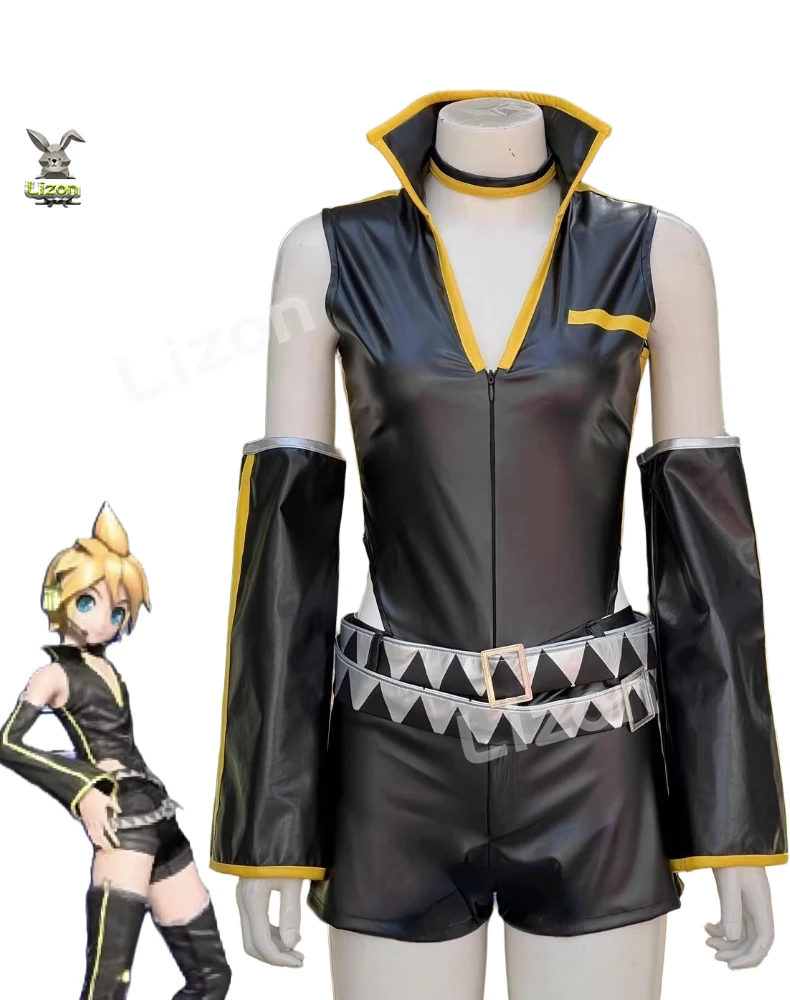 

Anime Game Len Cosplay Costume Adult Unisex Leather PU Top Shorts Suit Halloween Punk Party Outfit Uniform