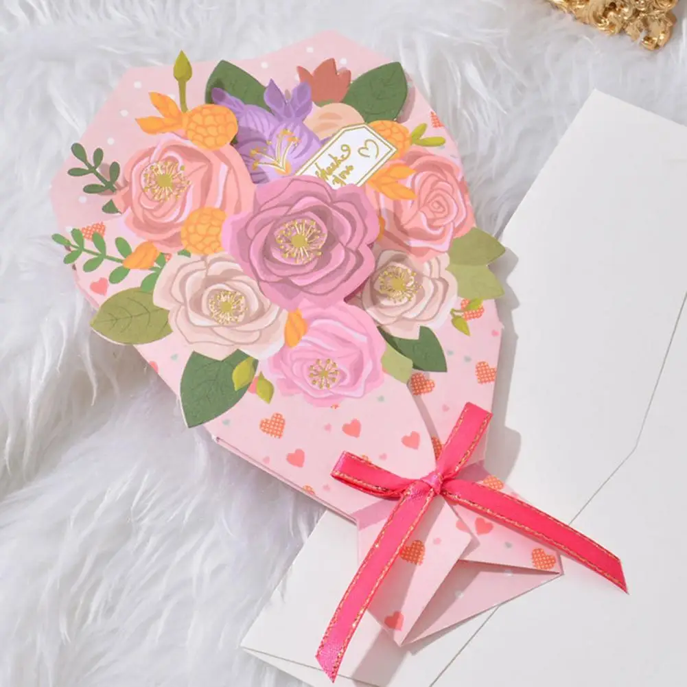 1 Set Greeting Card DIY Handwriting Paper Art 3D Folding Flower Pop Up Mother's Day Card With Envelope Anniversary Gifts Present