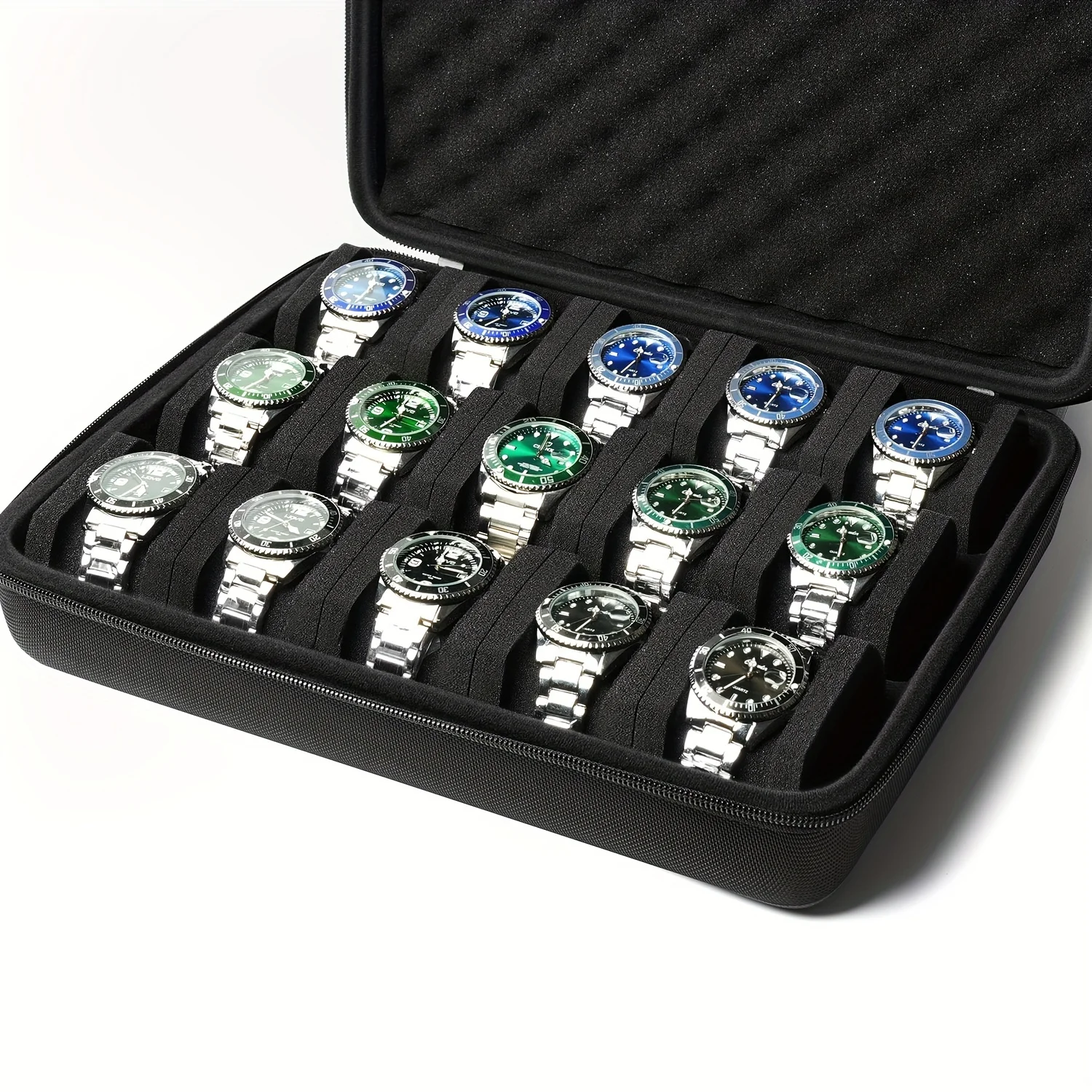 15-card watch box, stores 15 watches, suitable for large and small watches, with shockproof sponge pillow, portable for travel
