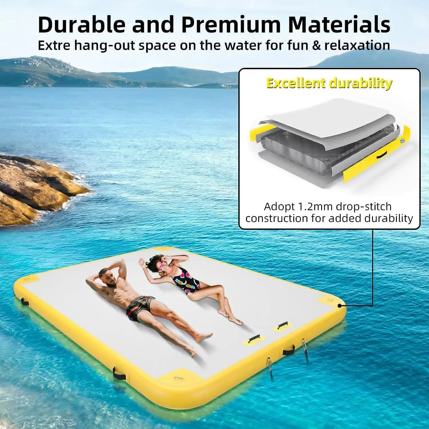Inflatable Raft Water Pad Multi-Person Air Floating Islands Mat Inflatable Floating Dock Platform for Lake Pool Beach Ocean