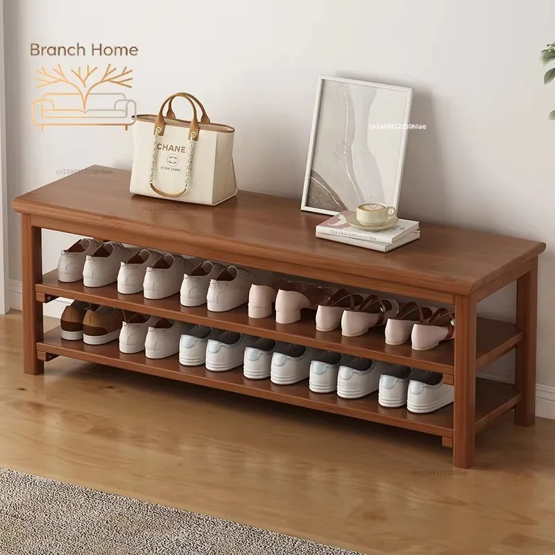 Bamboo Shoe Bench with Storage Entryway Seating Stool for Hallway Child-Friendly Shoe Rack Quick Assembly Home Furniture