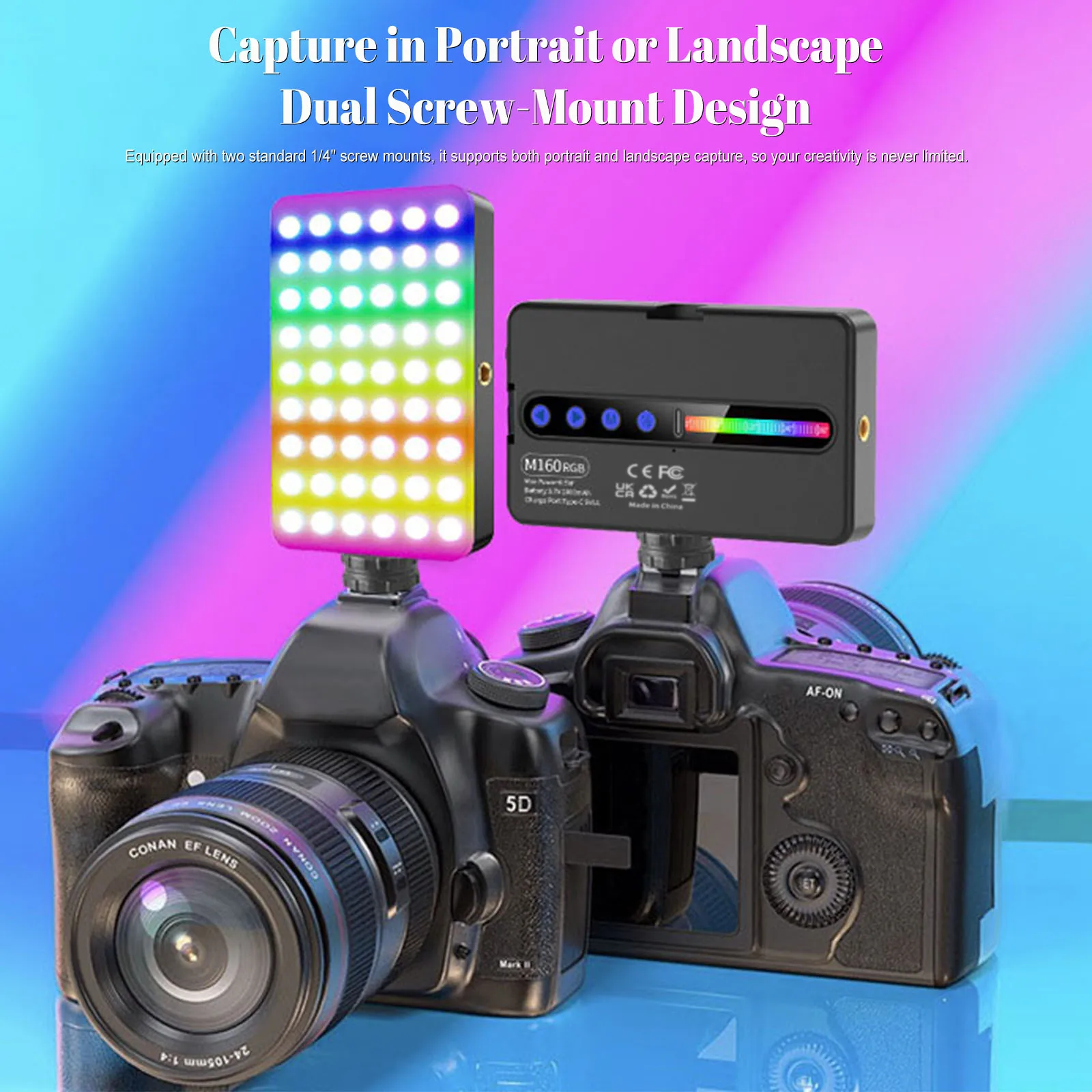 6.5W Portable RGB LED Video Light 2700K-6500K LED Camera Light 1800mah Type-C Charging for Vlogging Photography Video Conference