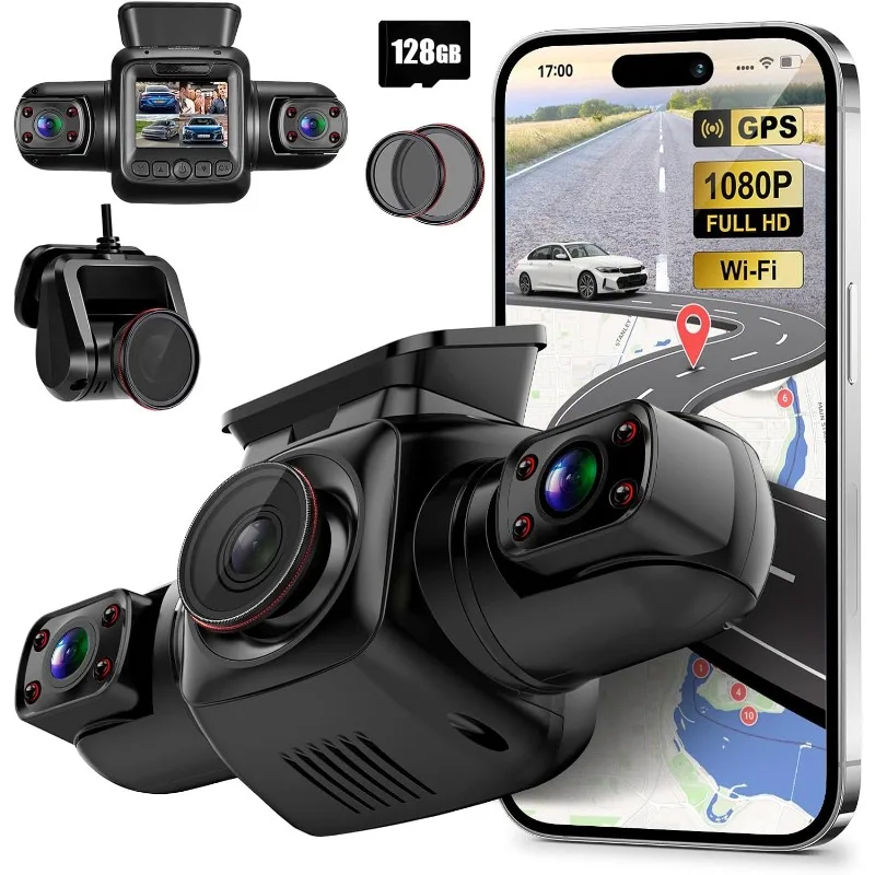 

Dash Cam, 4 Channel Camera FHD 1080Px4, Front Left Right and Rear, Front and Rear Inside, Built-in GPS WiFi