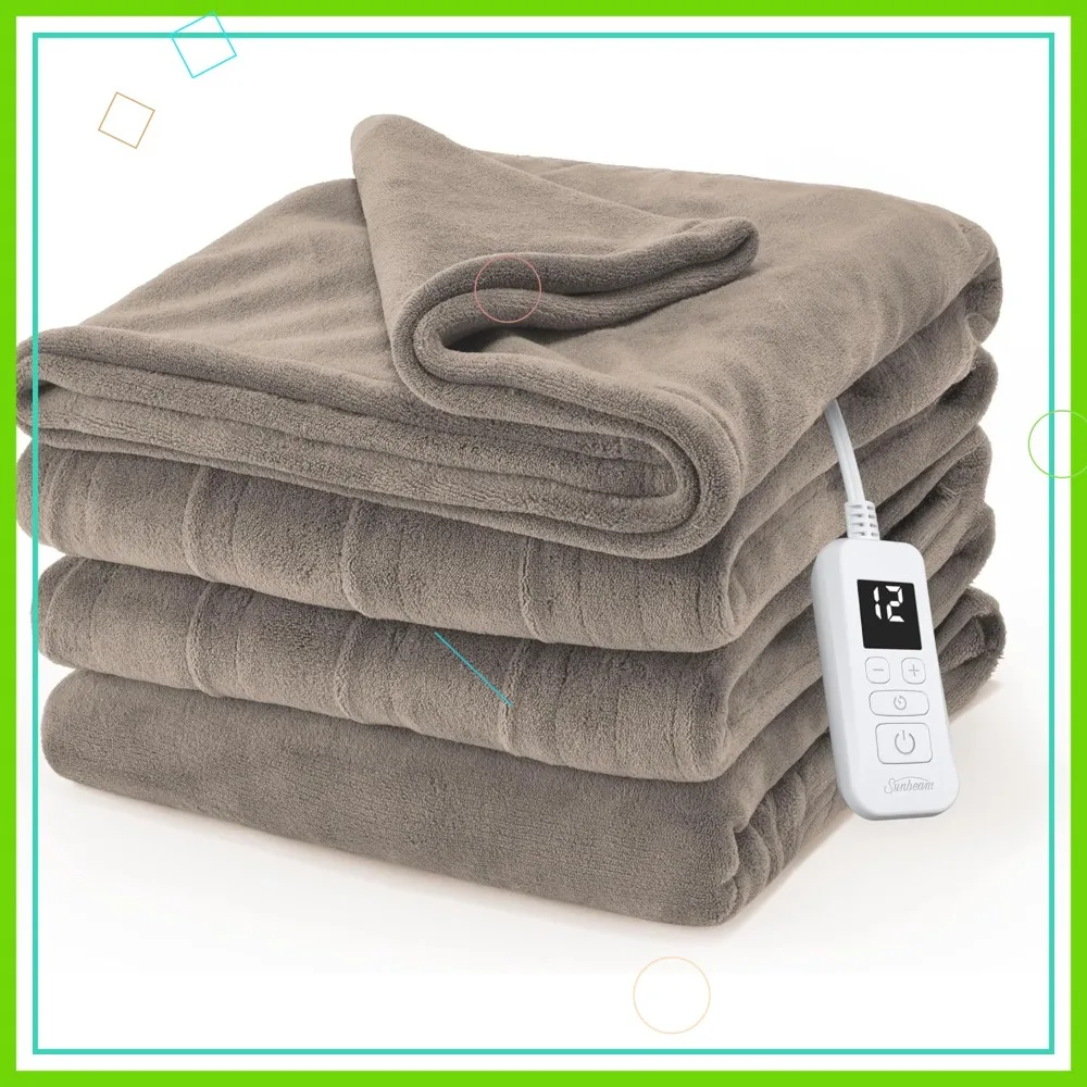 

Electric Heated Blanket with 12 Heat Settings, Auto Shut-Off, Fast Heating, Machine Washable in Mushroom Color, Full Size