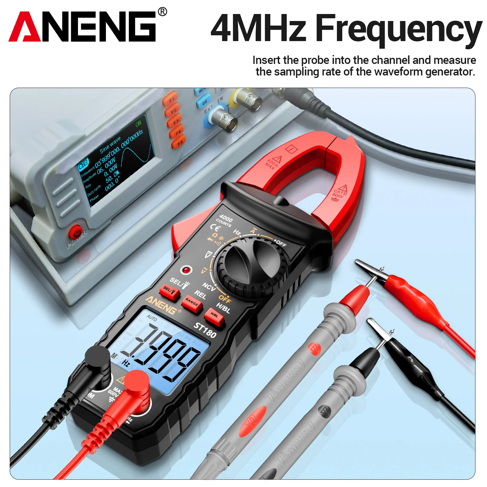 ANENG ST180 Digital Clamp Meter 4000 Counts AC Current Voltage Resistance Capacitance Free VD807 Tester Pen Electrician Tool