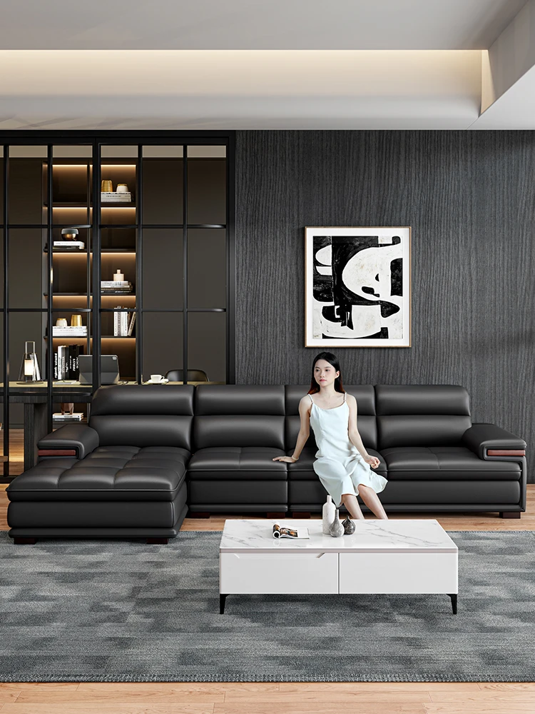 LH first layer cowhide modern simple size apartment living room left and right solid wood corner sofa combination