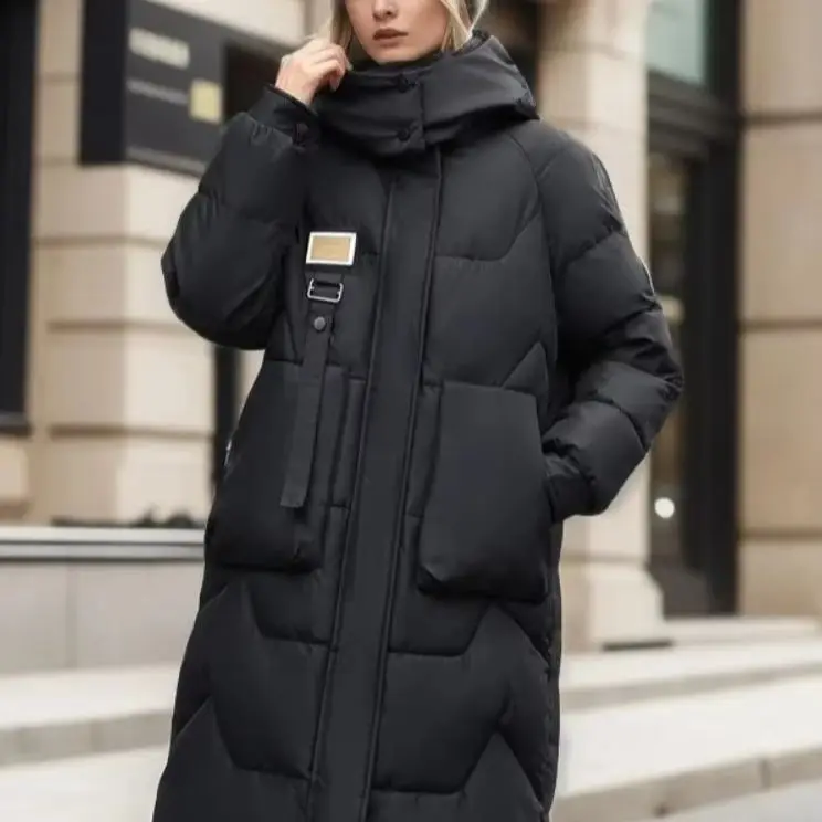 เสื้อโค้ทกันหนาวผู้หญิงแบบหนา มีฮู้ดถอดได้ สไตล์ลำลอง ทรงหลวม ยาวคลุมเข่า แฟชั่นใหม่