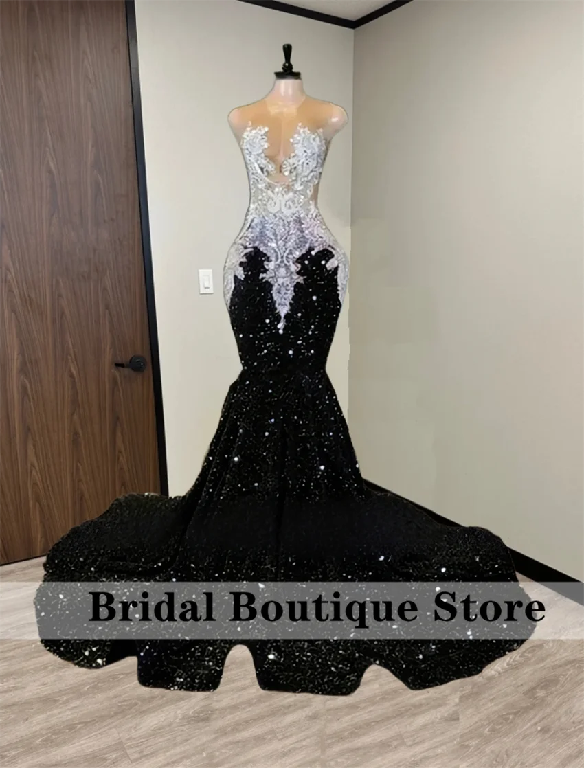

Glitter Black Diamonds Prom Dresses For Black Girls Sequins 2026 Crystals Beaded Wedding Birthday Party Dress Customized