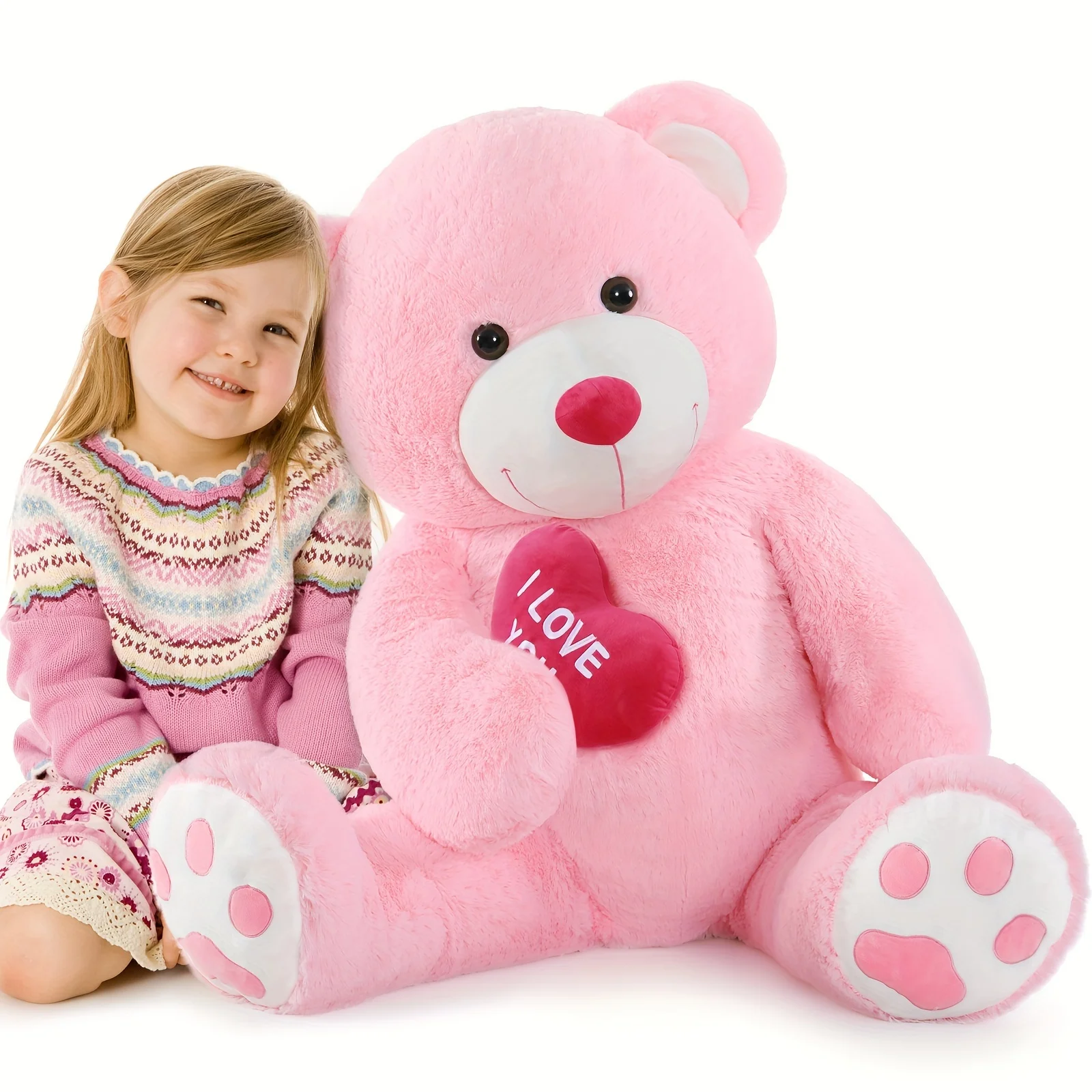 5ft Giant Big Pink Teddy Bear - I Love You Red Heart Stuffed Animal Jumbo Valentines Teddy Bear for Girlfriend, Wife, Lover