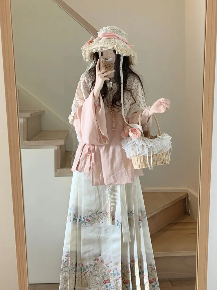 Jingyunran-Flor de maquillaje de imitación, brocado, vestido de caballo Ming Hanfu, viaje diario, Original [Shuimu Qinhuai]