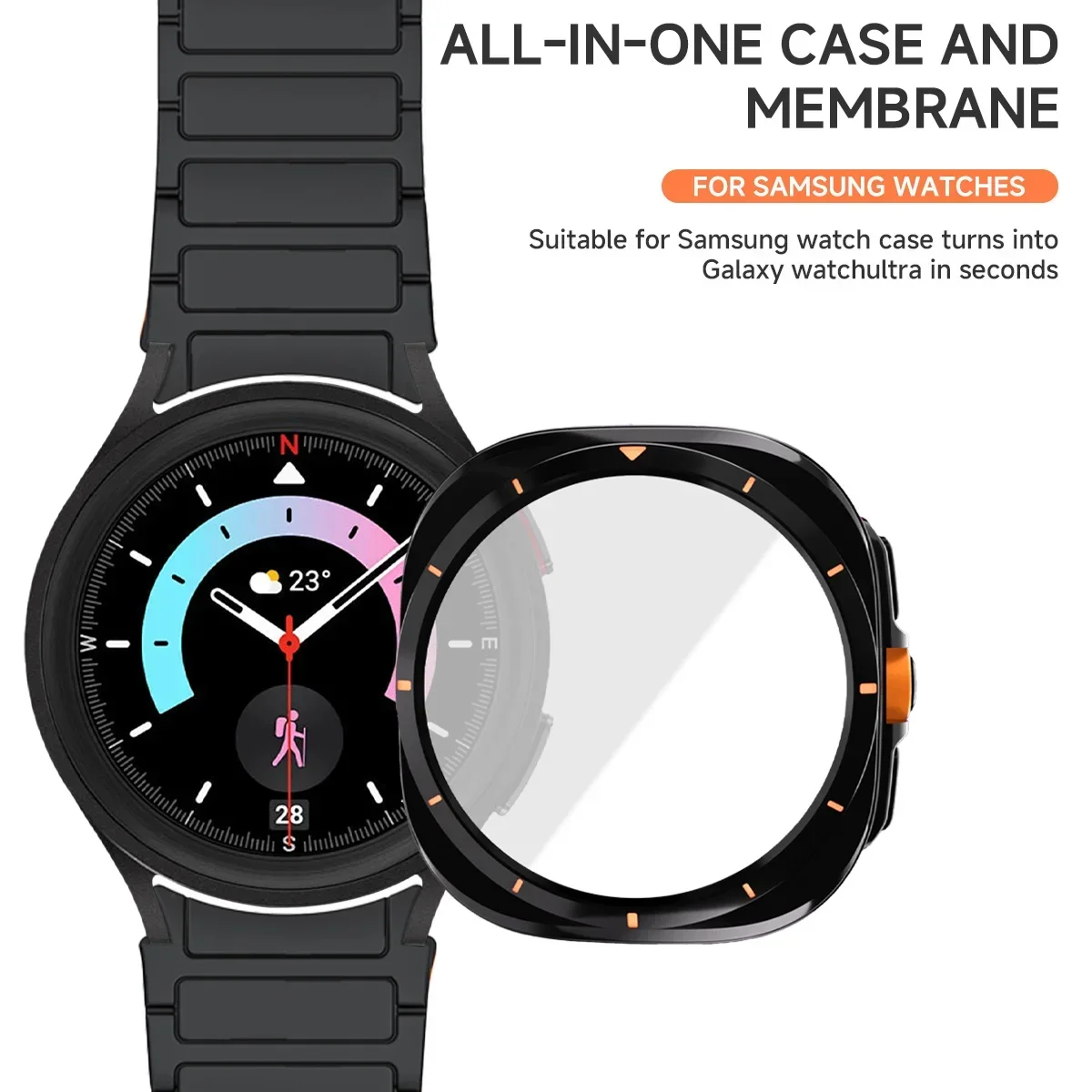 Silicone Strap+Case For Samsung Watch 6/7 40 44mm No gap Magnetic Buckle Band PC Protector Cover Bumper Change To Ultra 47mm