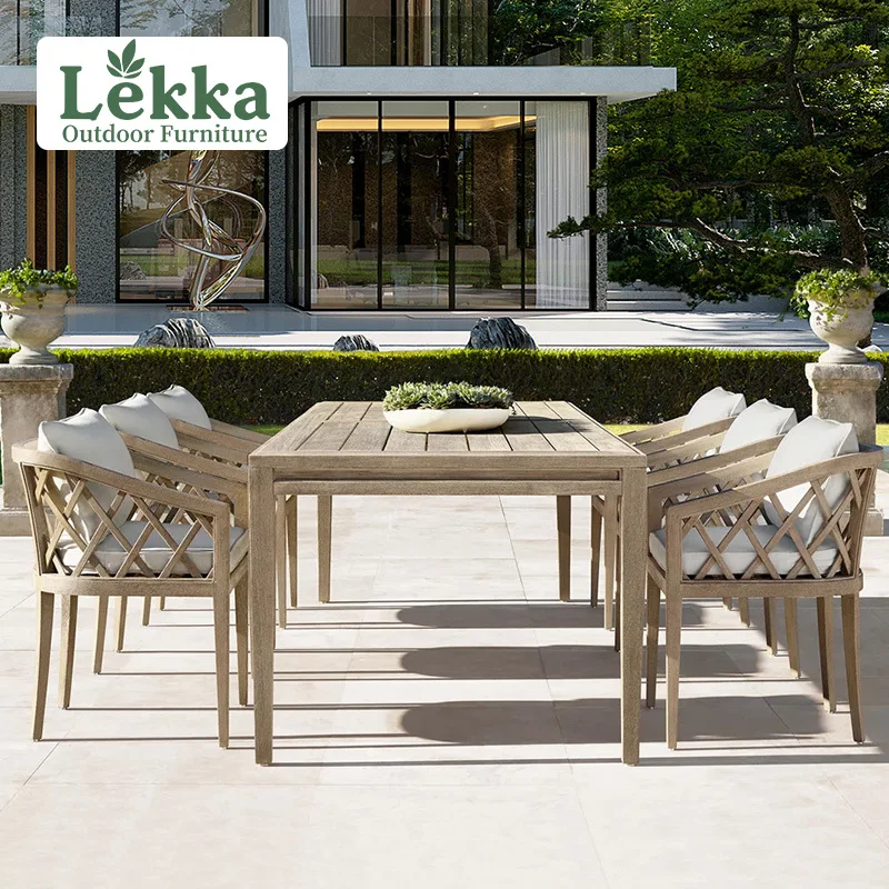 

Customized Nordic Outdoor Teak Tables And Chairs Villa Outdoor Waterproof And Anti-corrosion Solid Wood Leisure Garden Furniture
