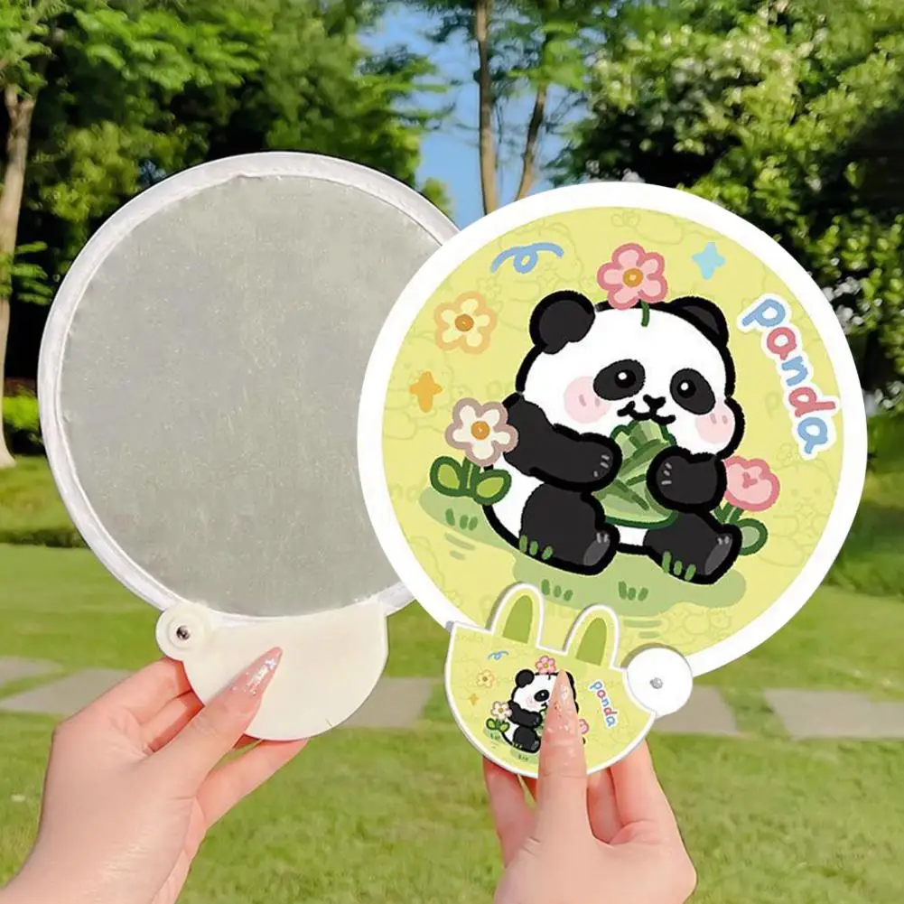 Folding Handheld Fan Reflective Cartoon Panda Print Round Hand-cranked Collapsible Hard Material Light Reflector Panel Fan Photo