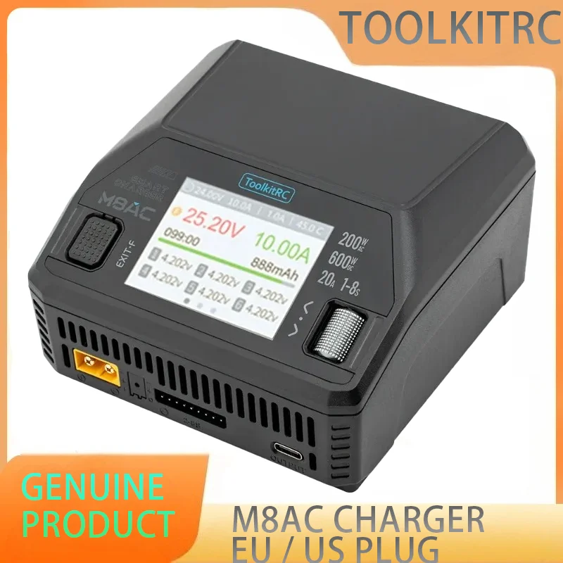 

ToolkitRC M8AC AC 200W DC 600W 65W IPS 2.4 Inch LCD Screen Chargerfor 1-8S LiPo LiHV LiFe Lilon LTO 1-12S Pb 1-20S NiMH Battery