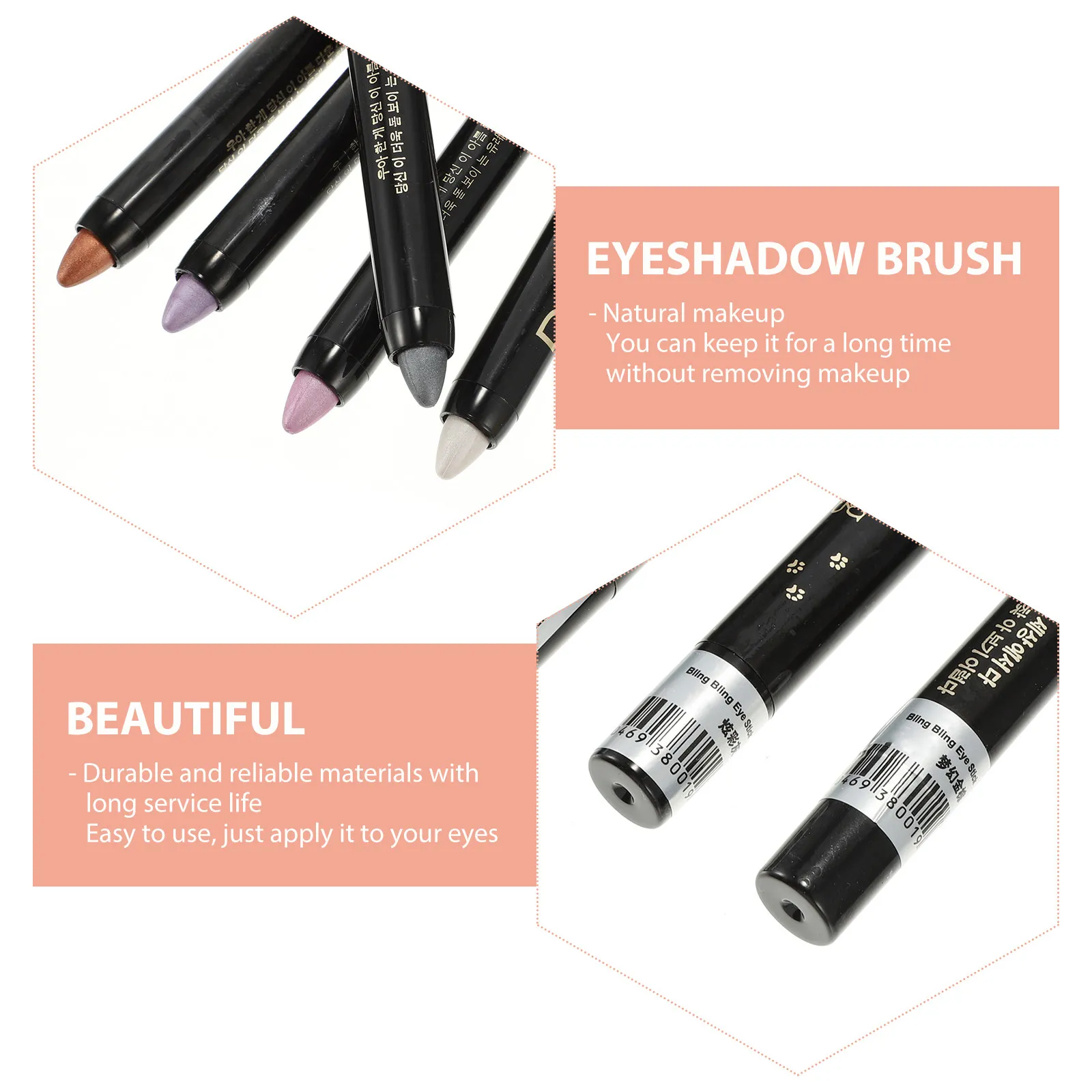 5Pcs Eyeshadow Pen Colorful Shiny Colored Sticks Long-Wear Glitter Eyeshadow Pens for Beginners Touch-Up on-The-Go Women