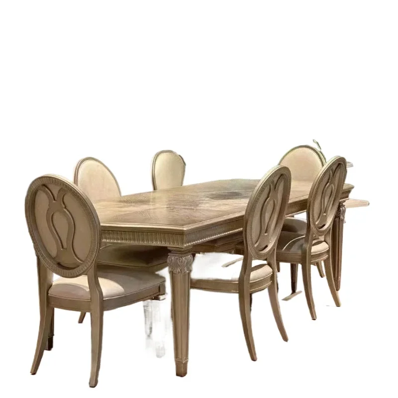 

Rectangle dining table, American country retro wood carved dining table and chair combination furniture