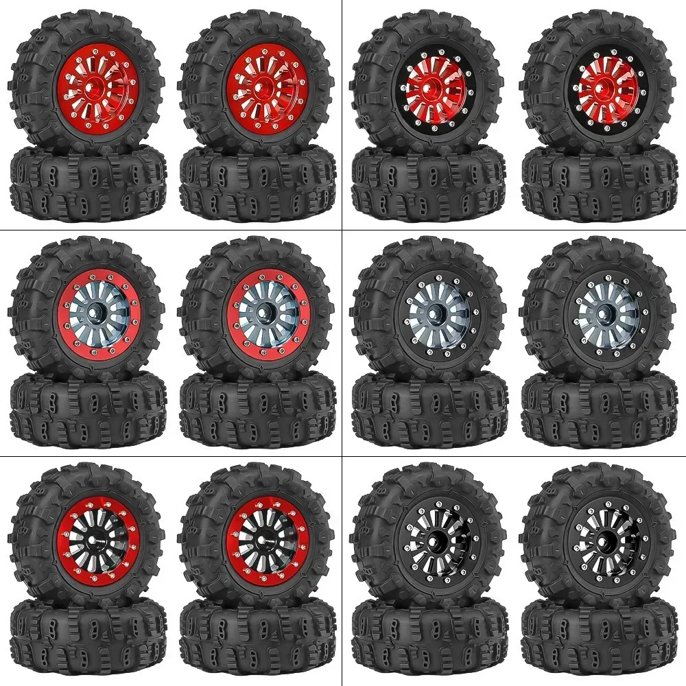 1,3-Zoll-Metall-Beadlock-Räder, 65-mm-Butylreifen, 7-mm-Sechskant für TRX4M/SCX24 1/18-1/24 Crawler, Upgrade-Set mit 4 Stück