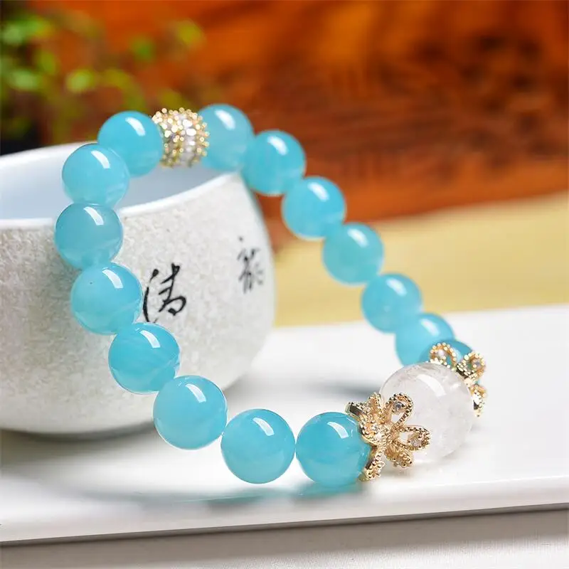 10-ミリメートル天然-amzonite-クリアクォーツビーズブレスレット女性男性愛のギフトクリスタルビーズストランドジュエリーギフト-1-個