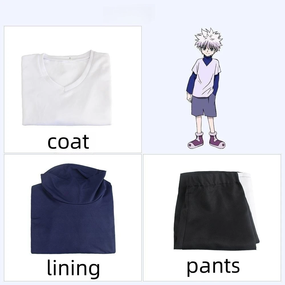 Anime HUNTER HUNTER Cosplay Costume Killua Zoldyck Number 99 Badge Suit Shirt Short White Wig Comic-Con Carnival Party Clothing