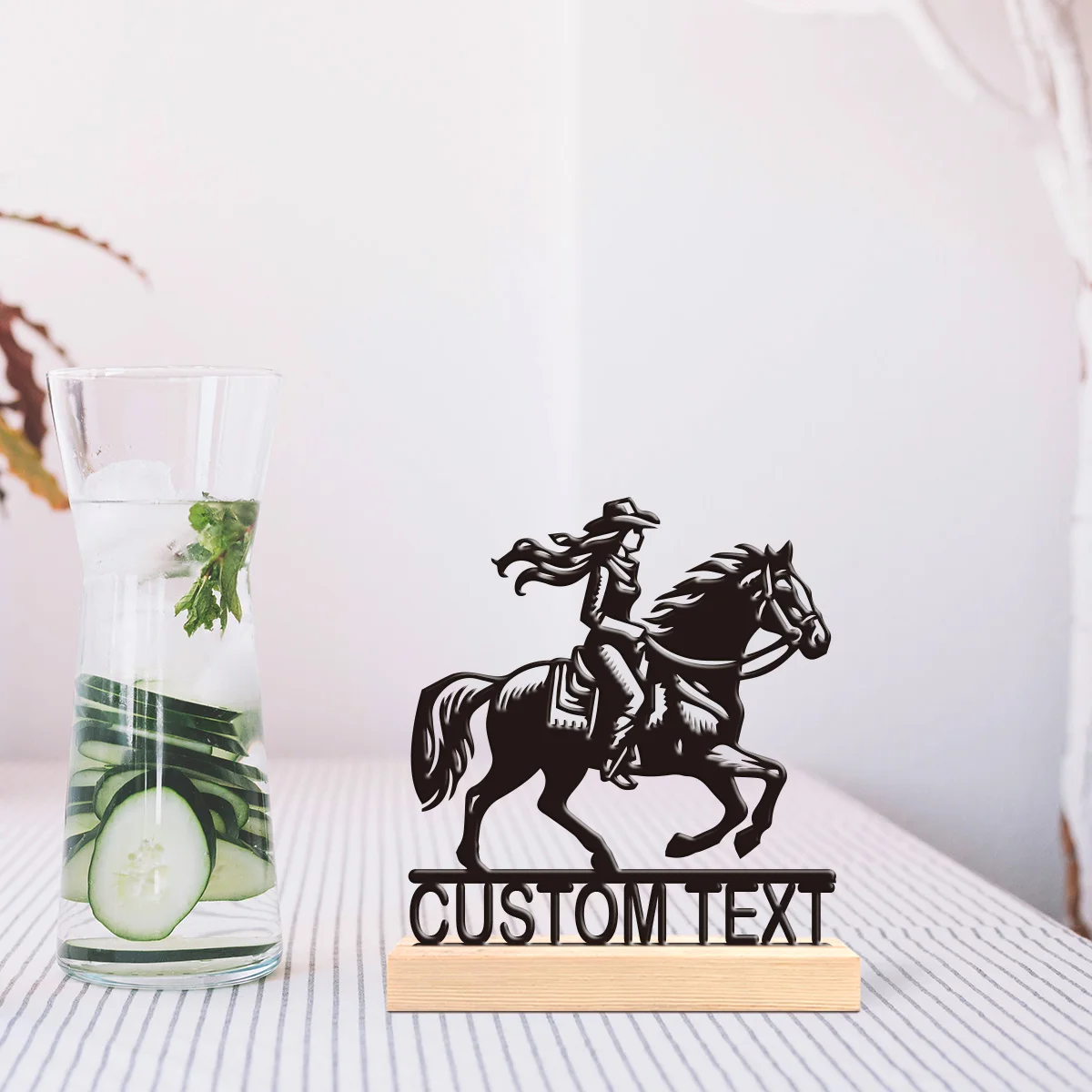 1pc Metal Art Desktop Decoration Customizable Name Equipped with Wooden Base Desktop Decoration That Does Not Require Assembly