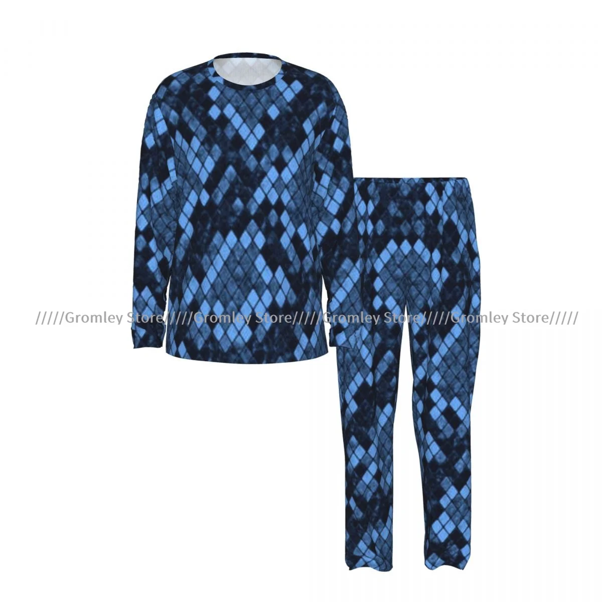 Men's Sleepwear Set Snake Skin Texture Long Sleeve Top and Long Pants Pajamas Male Home Loungewear Nightwear